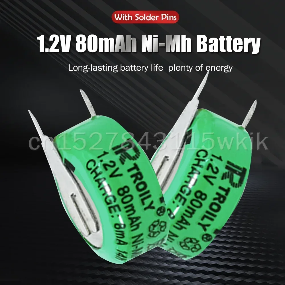 1-8PCS 1.2V 80mAh Nickel-metal Hydride Ni-MH Ni MH Rechargeable Batteries With Solder Foot For Toy Watch Timer Clock Button Cell