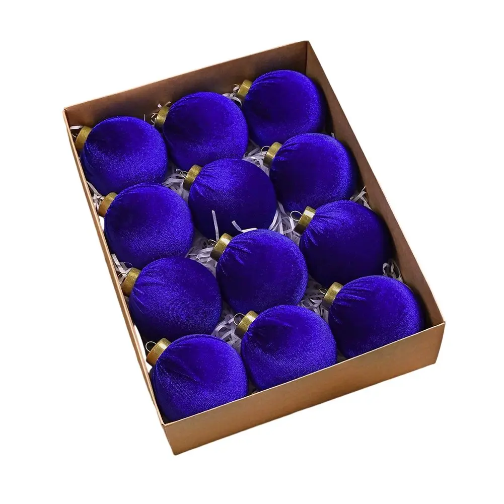 Set of 12 Velvet Christmas For Tree Ornaments 8CM Diameter Decorative Balls for Holiday Home Decoration Seasonal Party Supplies