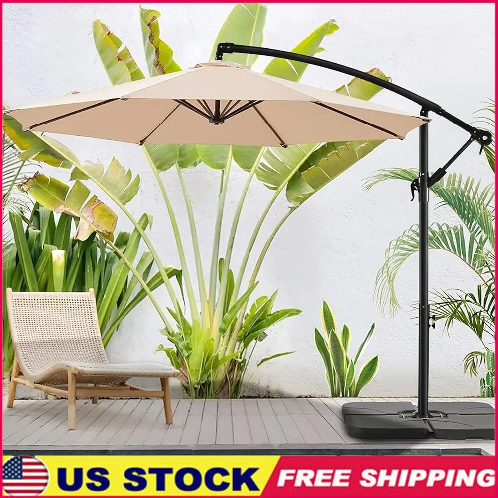 

10ft Cantilever Patio Umbrella Outdoor Market Umbrella with Tilt Crank Water Repellent UV Protection Durable Easy Adjustments