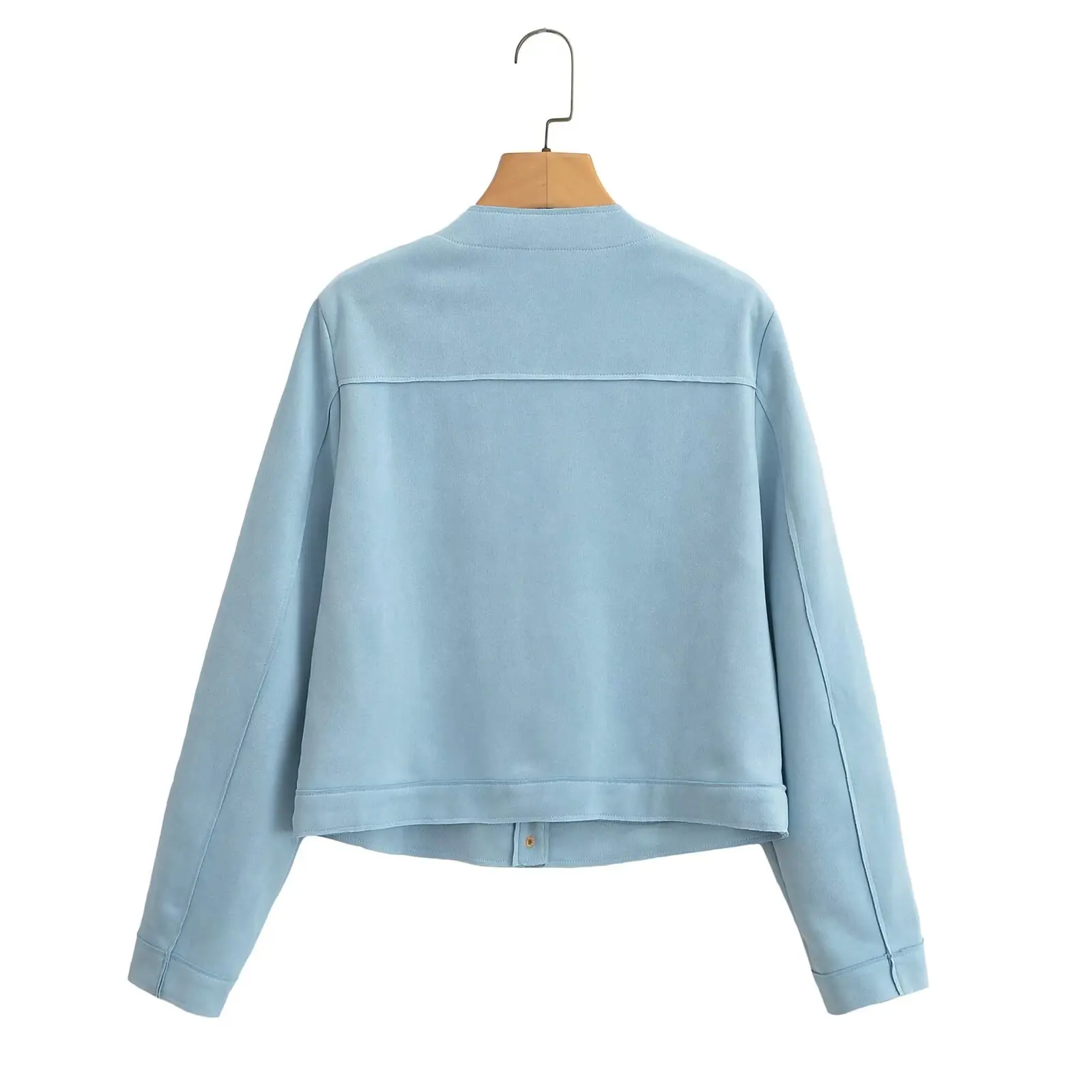 JNLEAOG Frühling Neue frauen Faion Samt Textur ort Mantel Gerade Rohr Reine Farbe Lange Sve runde Ne Button up Jaet