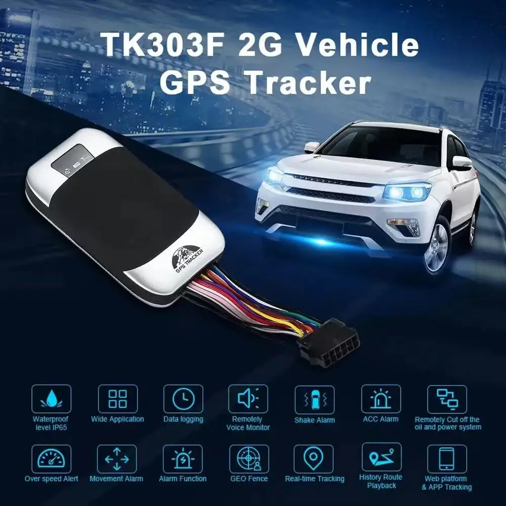 جهاز تتبع Coban TK303F 4G بنظام تحديد المواقع لقطع وقود السيارة وتتبع في الوقت الحقيقي مع جهاز تتبع إنذار الصدمات بنظام تحديد المواقع بدون بطاقة sim