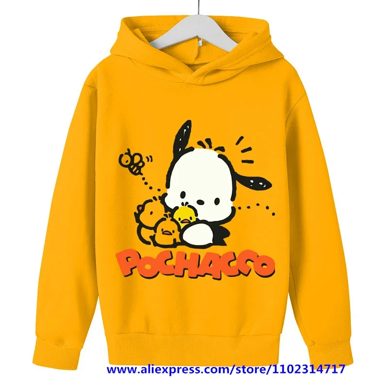 Pochacco Hoodie Kids Clothes Girls Clothing Boys Long Sleeve Kawaii Sweatshirts Spring Autumn Sanrio Sweater Cartoon Casual