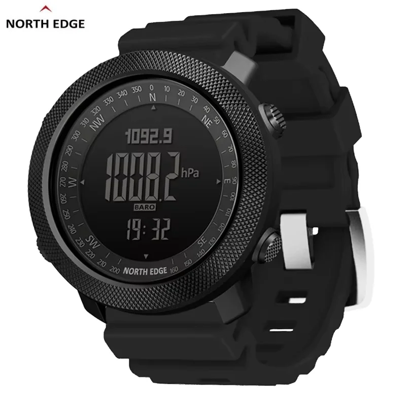 NORTH EDGE jam tangan untuk pria, APACHE 50mm luar ruangan lari berenang olahraga pria jam tangan Altimeter kompas tahan air 50M Reloj Hombre