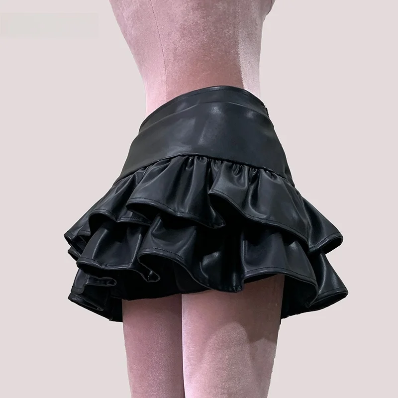 تنورة جلدية عالية الخصر مع حزام للنساء، تنورة صيفية مضادة للضوء، مناسبة للكعك، ماركة Nerazzurri