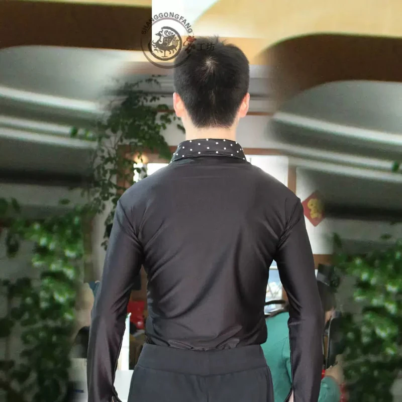 Roupas de dança padrão pretas masculinas, novo estilo, broca brilhante, performances avançadas, salão de baile latino, valsa, dança de flamenco, collant