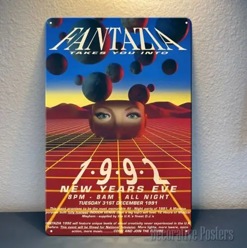 Fantazia 1992 UK rave  acid house Flyer Metal Poster - Sign-Size:20x30cm good