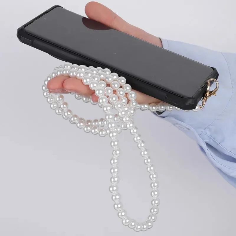 Phone Chain Crossbody Pearl Strap Cellphone Pearl Beaded Lanyard Wrist Straps Anti Lost Phone Charms for iPhone Samsung Xiaomi