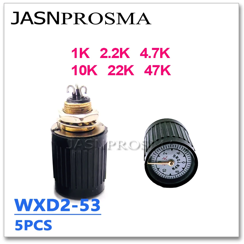 JASNPROSMA 5PCS WXD2-53 1K 2.2K 3.3K 4.7K 5.1K 10K 22K 47K 3K3 4K7 OHM 1.6W Wirewound Adjustable Trimmer resistor Potentiometer