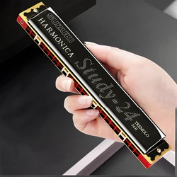 24 Hole Harmonica Tremolo Suzuki Mouth Organ Gaita Jew's Harp With Case Music Instrument Key C Blues Synthesizer Professional