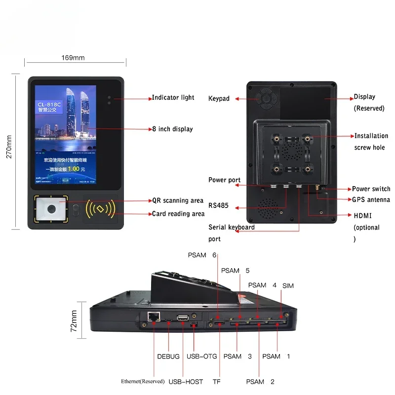 Factory Bus Ticket machine Automatic Fare Collection System For City Transport Cashless Payment