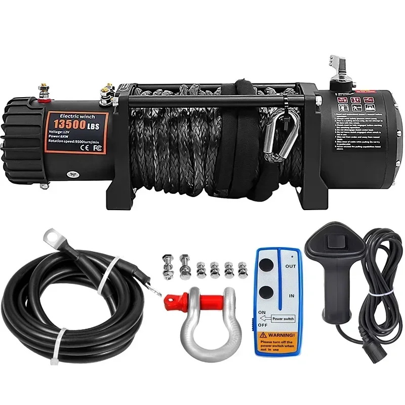 VEVOR 13500LBS 12V Electric Winch With 27m Synthetic Rope Car Winch With ATV Recovery Remote Control