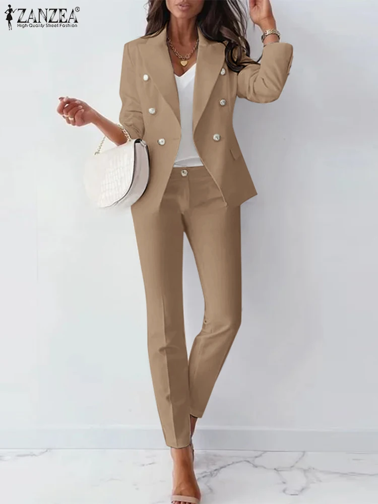 

2024 ZANZEA Women Solid Pants Sets Fashion Tracksuit Elegant OL Blazer Suits 2PCS Casual Matching Sets Work Outifits