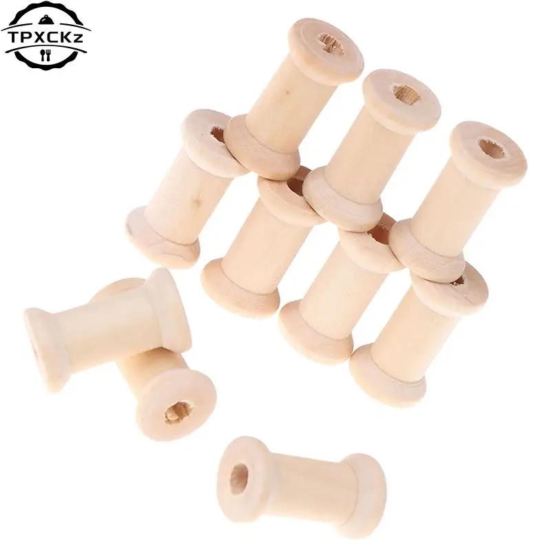 10Pcs Wooden Bobbins Spools Reels Vintage Style Organizer For Sewing Ribbons Twine Wood Crafts Tools Thread Wire Tools