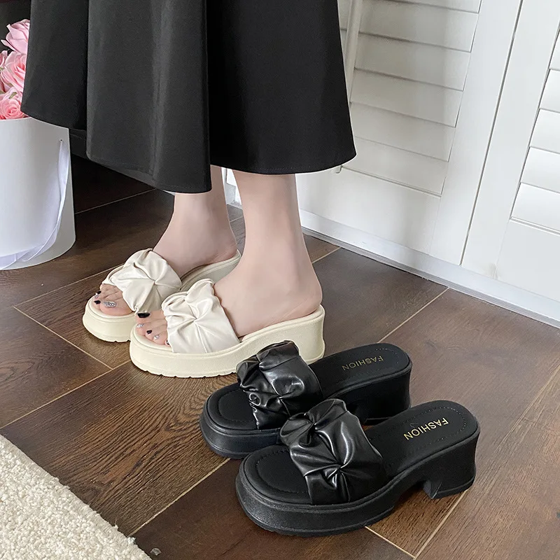 

【 6cm thick sole 】 High heeled slippers for women's summer wear new height increased anti slip fashion sandals for women's shoes