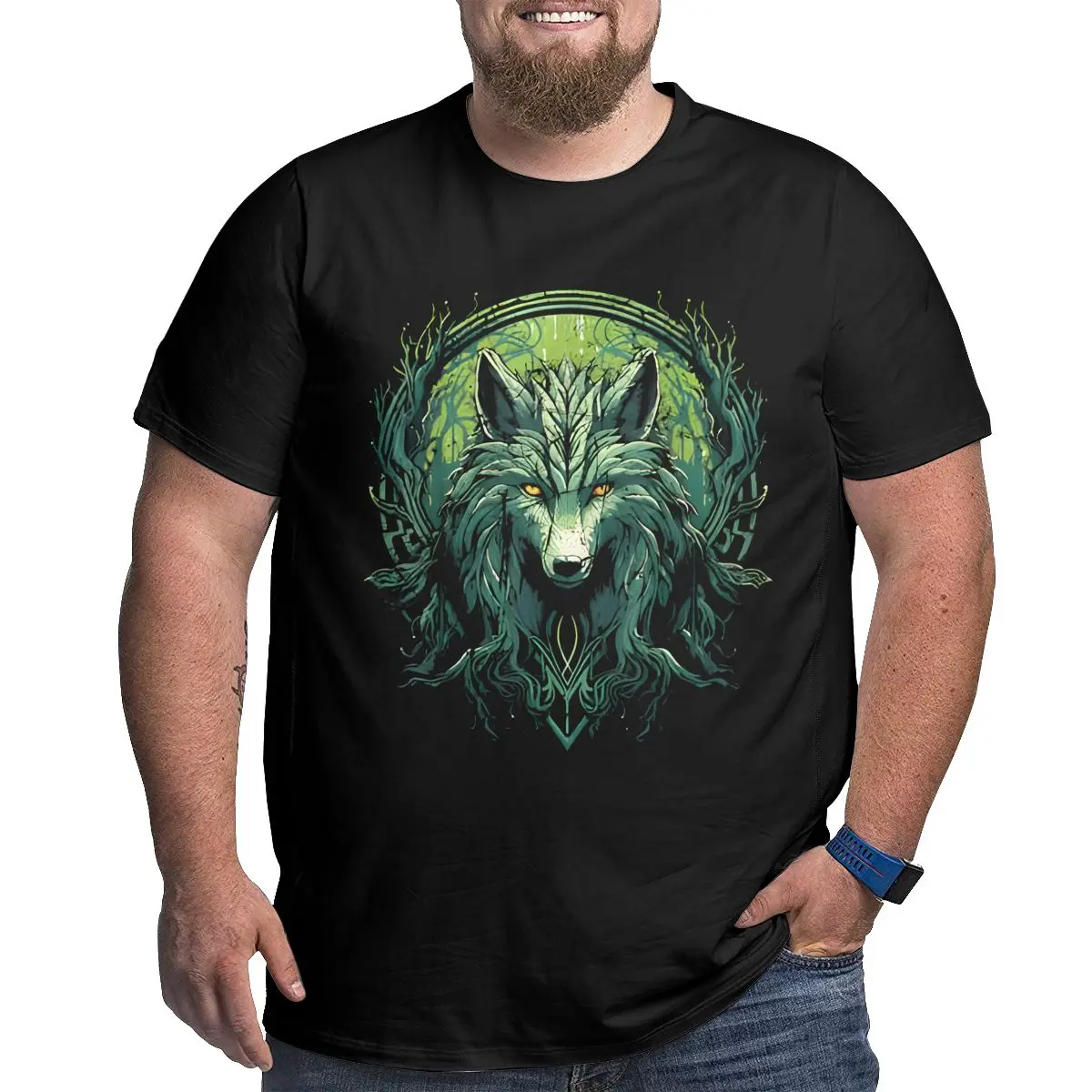 Funny Wolf Plus Size T Shirts for Big and Tall Man Cotton Short Sleeve Oversized Top Tees 1X-6X Men's Tops Clothing