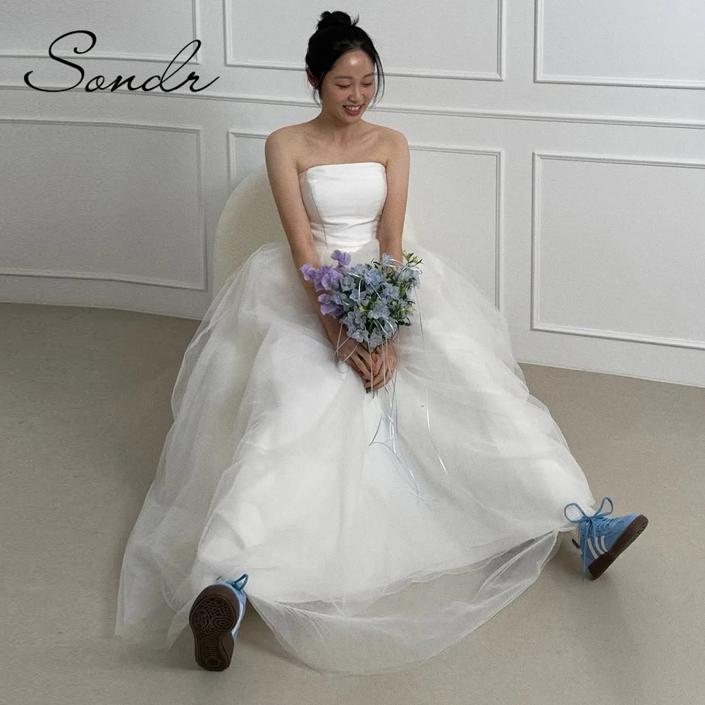 

Sondr Strapless Korean Wedding Dress Customized Self-Wedding Dress Photo Shoot Corset Back Reception Dress for Bride Party Gown