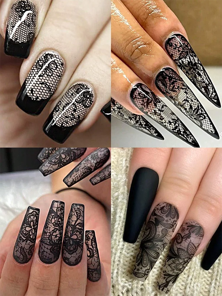 10 sheets/set of black floral patterned lace nail art transfer paper (without adhesive)