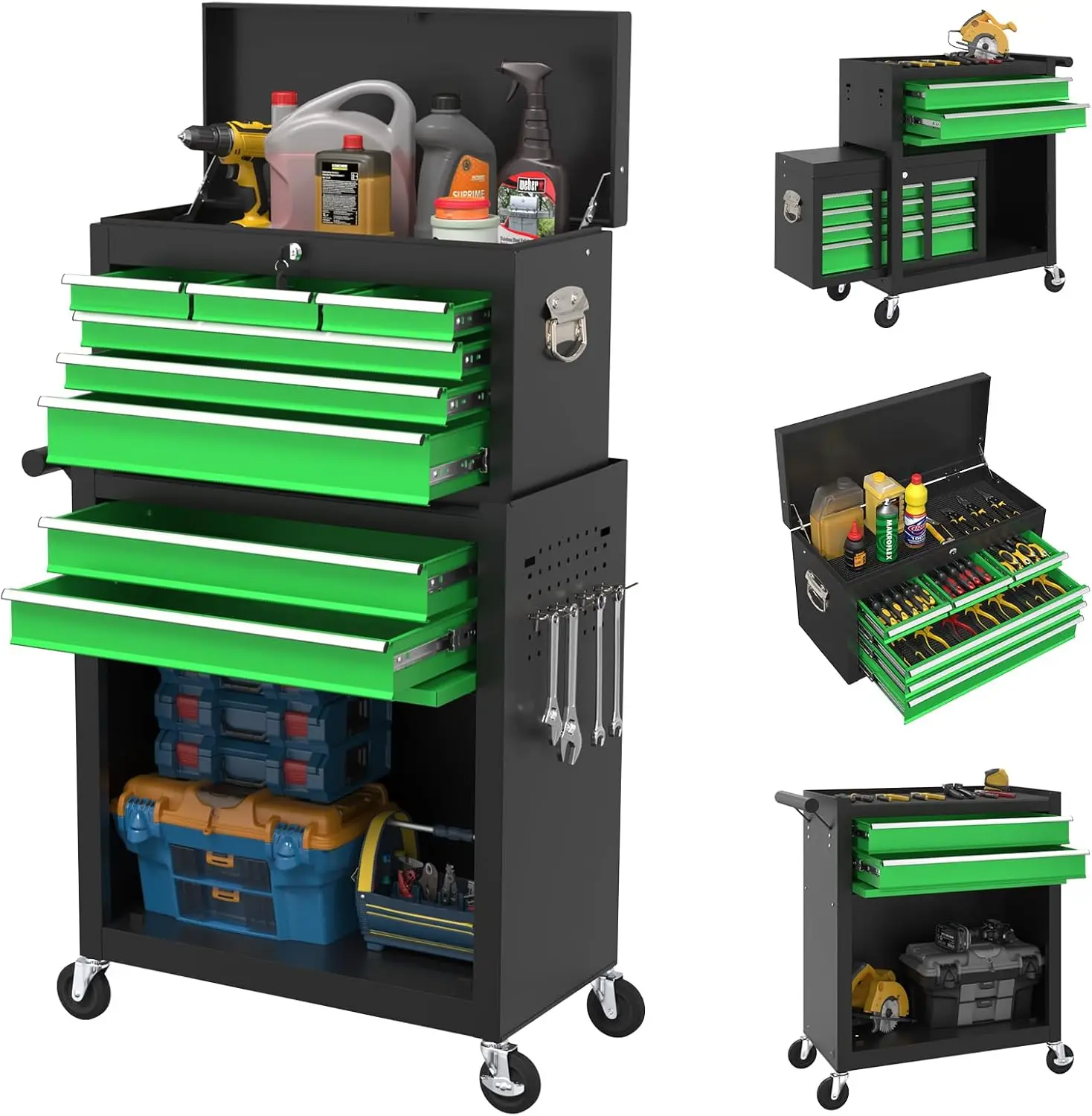 

8 Drawers Rolling Tool Chest, Detachable Organized Tool Chest With Drawers, Locking Mechanical Metal Tool Chests & Cabinets