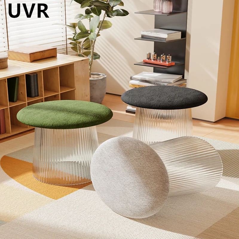 

UVR Simple Creative Design Mushroom Shoe Changing Small Stool Transparent Acrylic Cream Wind Round Stool Children's Short Stool