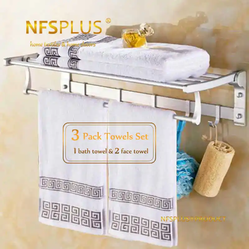 

3 Pack Cotton Towel Set Sport Bath Towel For Adults Blue White Geometric 2PCS Bathroom Face Towels Travel Gym Hand Washcloths