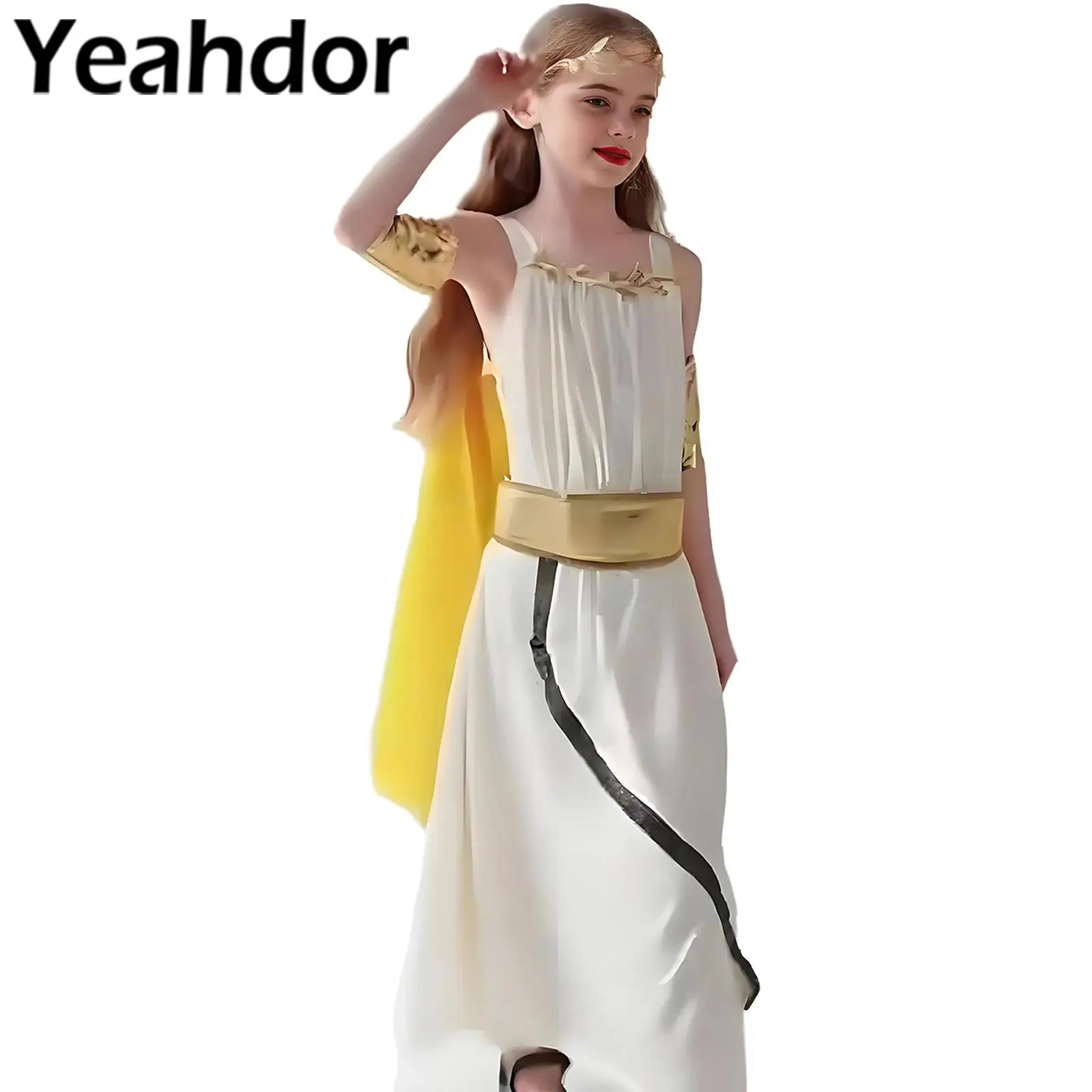 

Kids Children Roman Greek Costume Toga Dress Ancient Myths Outfit Set with Headgear for School Play Halloween Party Costume
