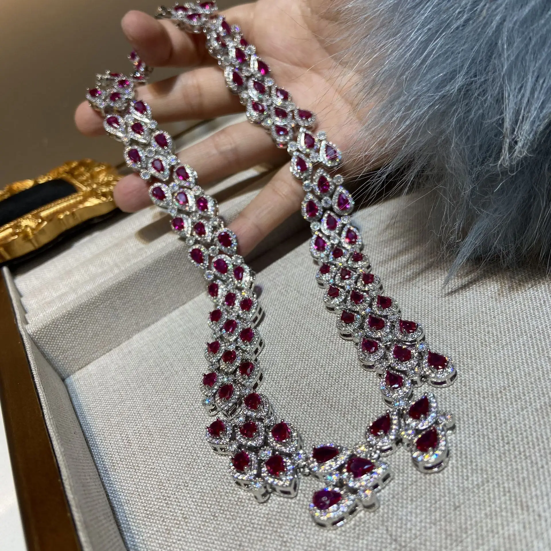 NONE Ensemble Collier et Bracelet à Franges Strass 4