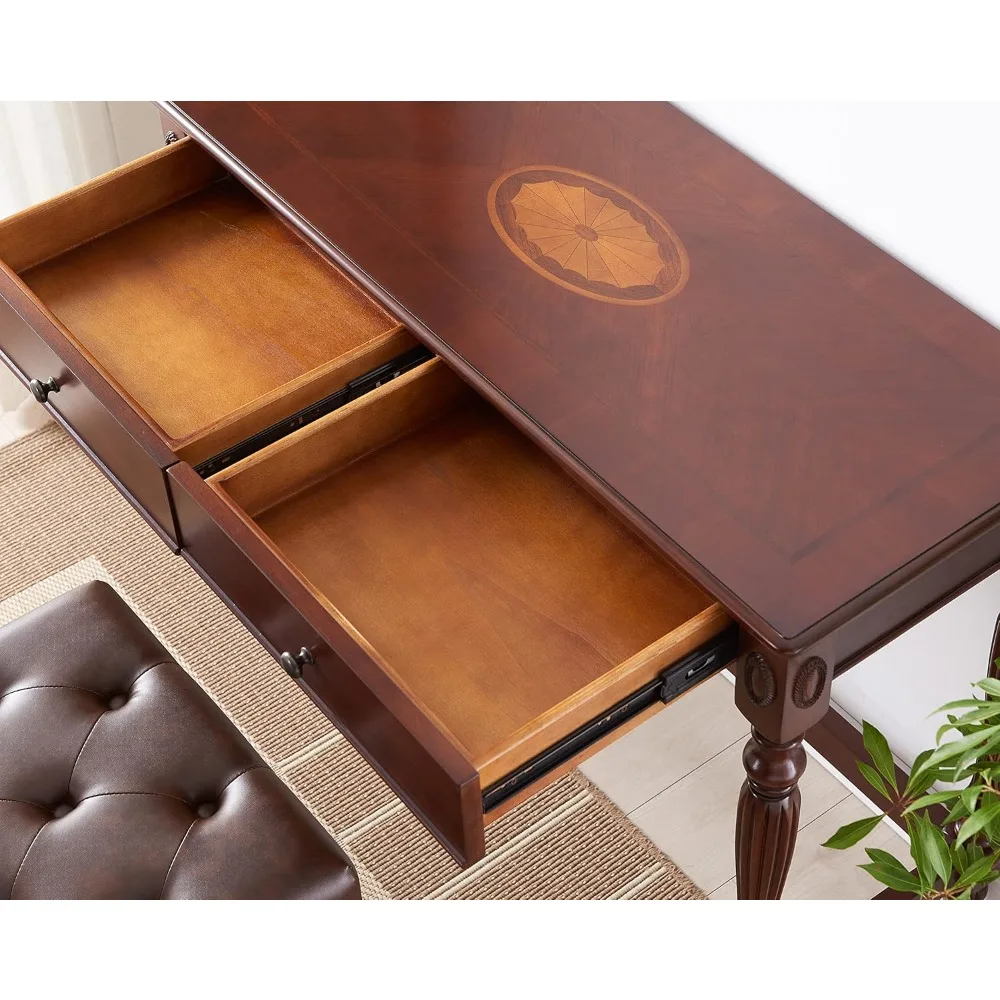 Solid Wood Computer Writing Desk with 2 Storage Drawers, Traditional Vanity Dressing Table, Small Home Office Desk, Corner Table