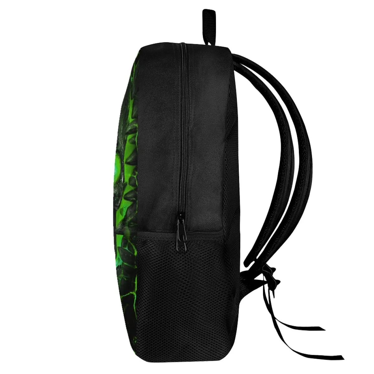 กระเป๋าเป้สะพายหลังกะโหลกศีรษะสีเขียวพิมพ์ลาย3D กระเป๋านักเรียนการ์ตูนลำลองผ้าโพลีเอสเตอร์ลดภาระนักเรียนทรงกระเป๋านักเรียนมีที่จับสบาย