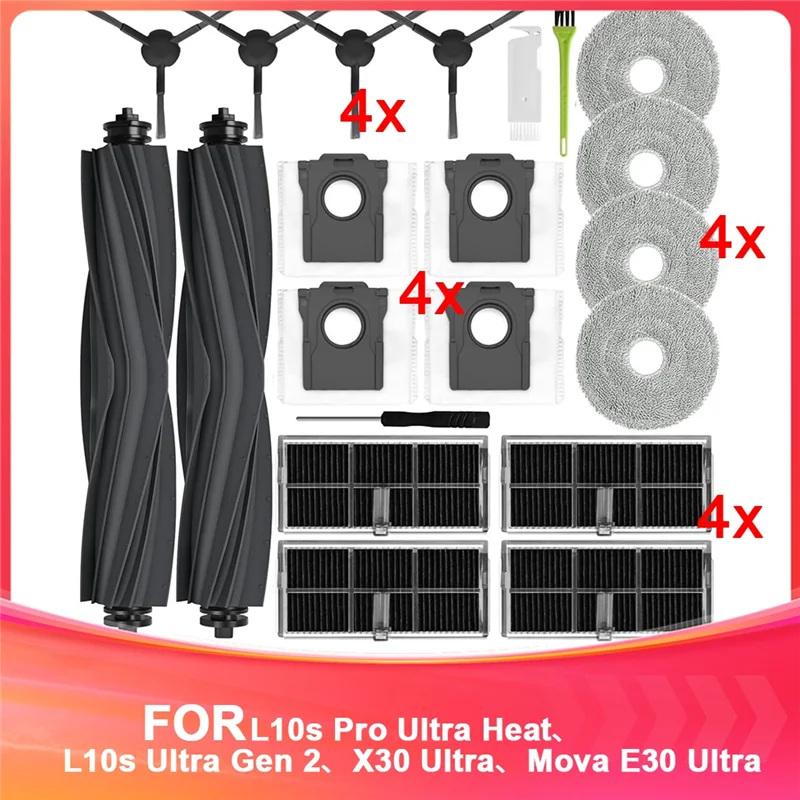 X11A For Dreamel10s Pro Ultra Heat / X30 Ultra Robot Vacuum Cleaner Main Side Brush Hepa Filter Mop Cloth Dust Bags Parts