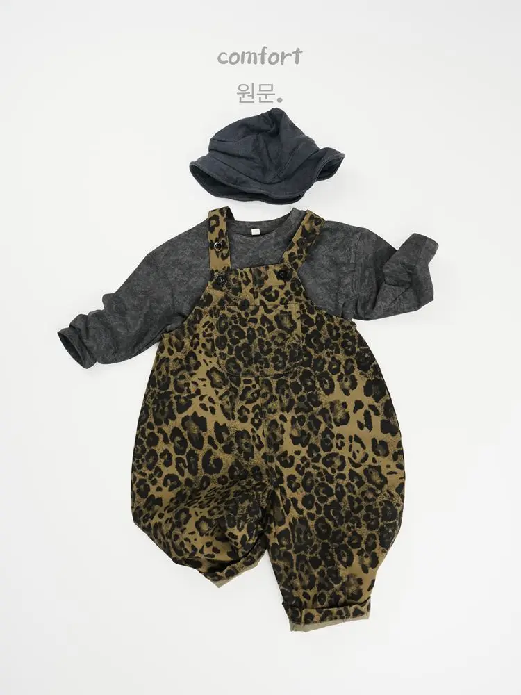 2024 Autumn New Children Overalls Vintage Girls Leopard Overalls Kids Bib Pants Baby Boys Strap Trousers Kids Clothes