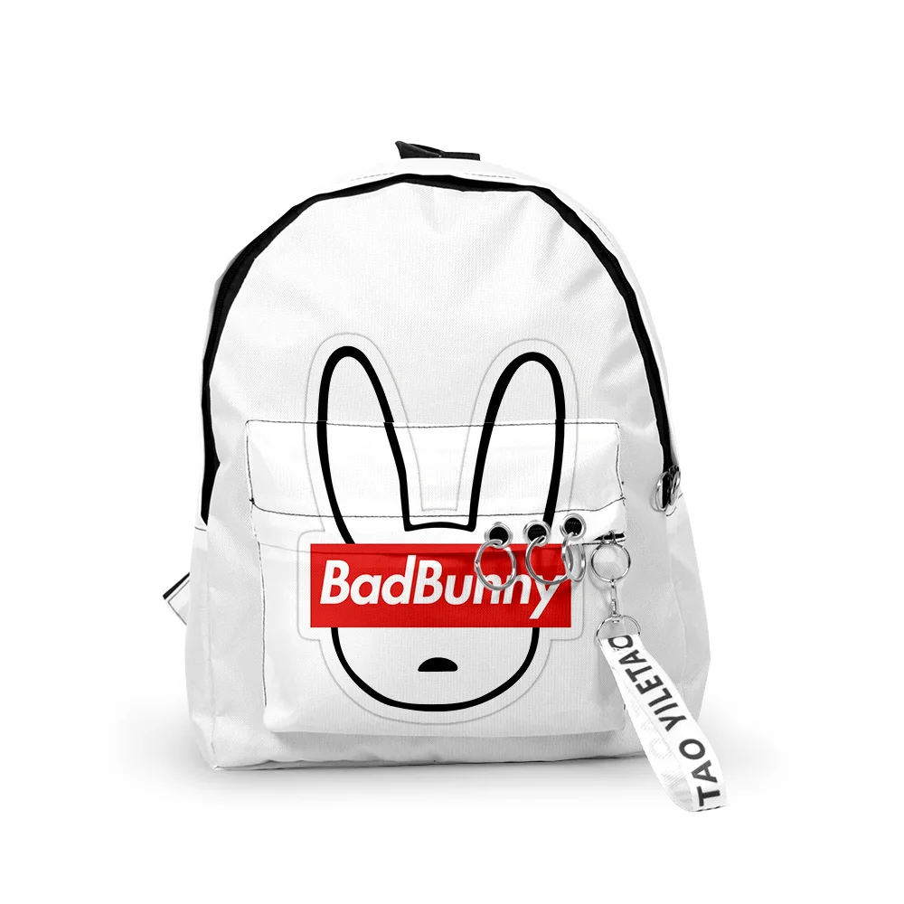 Harajuku Bad bunny Notebook Backpacks Boys/Girls pupil School Bags 3D Print Keychains Oxford Waterproof Cute Small Backpacks