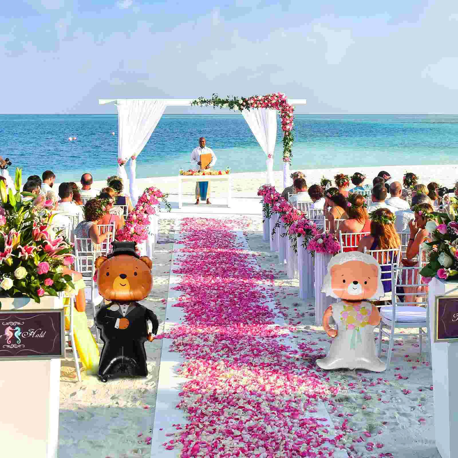 

2 Pcs Bride and Groom Bear Balloons Wedding White Aluminum Film Decor Decorations Valentine