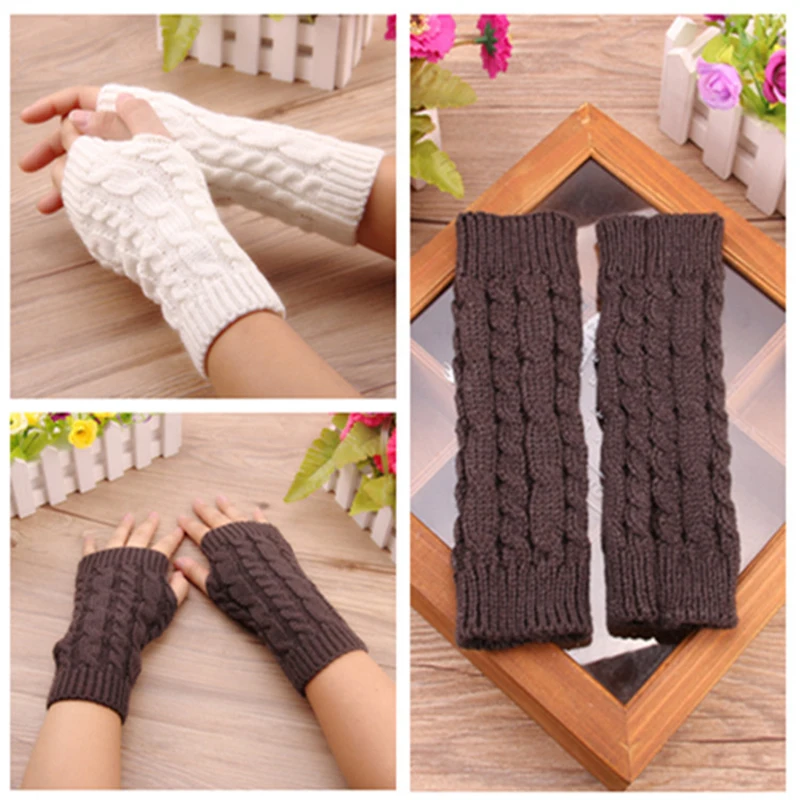 

Women Winter Fingerless Gloves Warm Soft Wool Knitted Mittens Elegant Wrist Arm Hand Half Finger Elastic Short Gloves Guantes