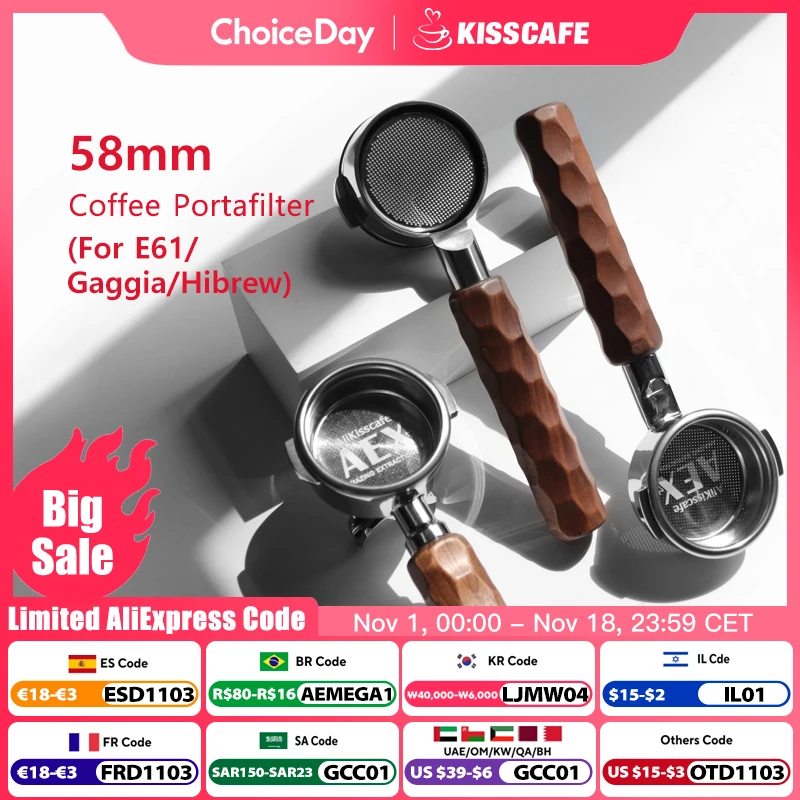 58MM Coffee Bottomless Portafilter Naked For E61 Gaggia Hibrew H10a Breville 920 Double Spout Espresso Accessories Barista Tools
