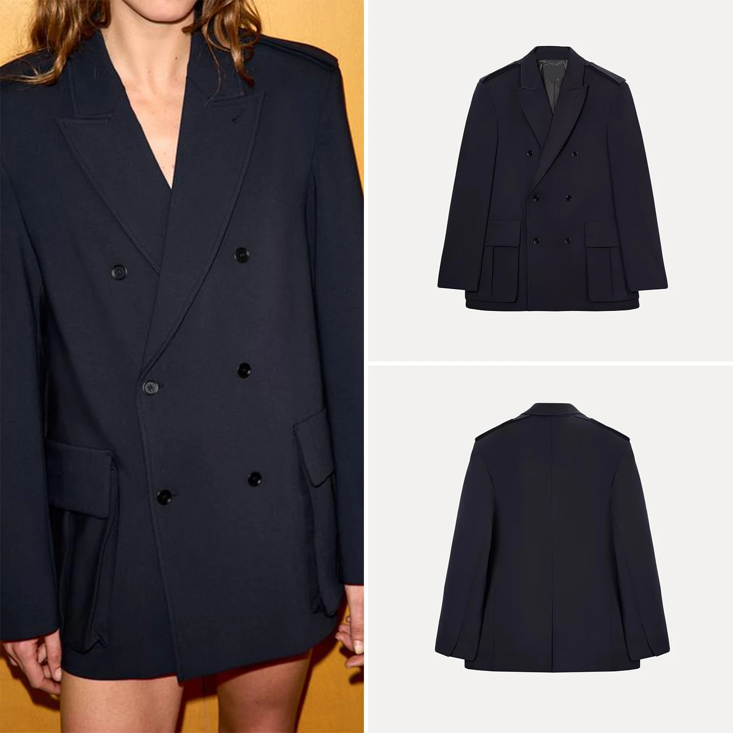 

Женский свободный двубортный жакет с очень большими карманами, весна 2026, модный костюмный стиль, длинный рукав, стандартный размер L