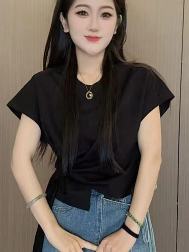 Letnia koszulka damska Sve T-irt Sle 2025 Nowy Trend Koreański Luźny Krój Okrągły Dekolt Casual Top dla Młodych Kobiet 8-24