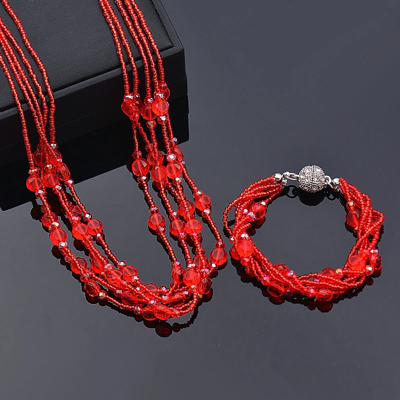 LEEKER Red Black Green Color Crystal Beads Multilayers Necklace For Women Magnet Buckle Bracelets on hand Jewelry 988 LK1