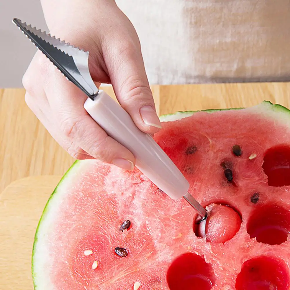 2 in1 Dual-head Stainless Steel Carving Knife Fruit Watermelon Ice Cream Baller Scoop Stacks Spoon Kitchen Accessories Home