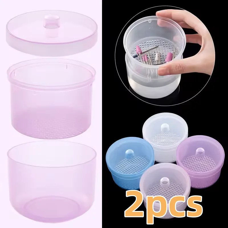 2pcs Nails Art Drill Bits Grinding Head Sterilizer Disinfection Box Cleaning Box Storage Case Clipper Accessories Manicure Tools