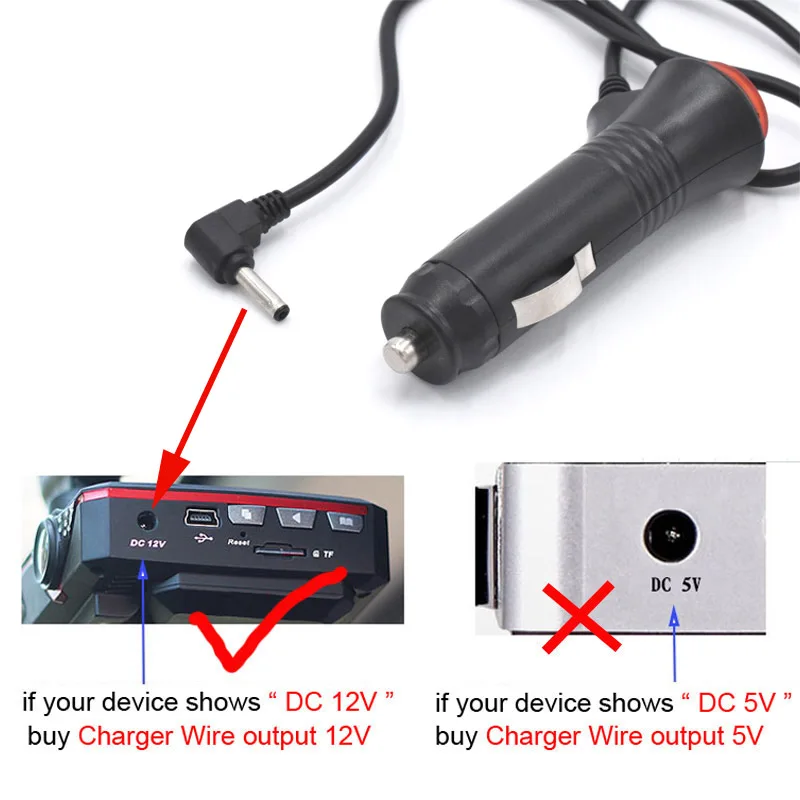 12V 1.5A Diameter Φ3.5mm Port Car Charger For Car Radar Detector DVR Camera GPS, Cable Length 1.2m (3.9ft)
