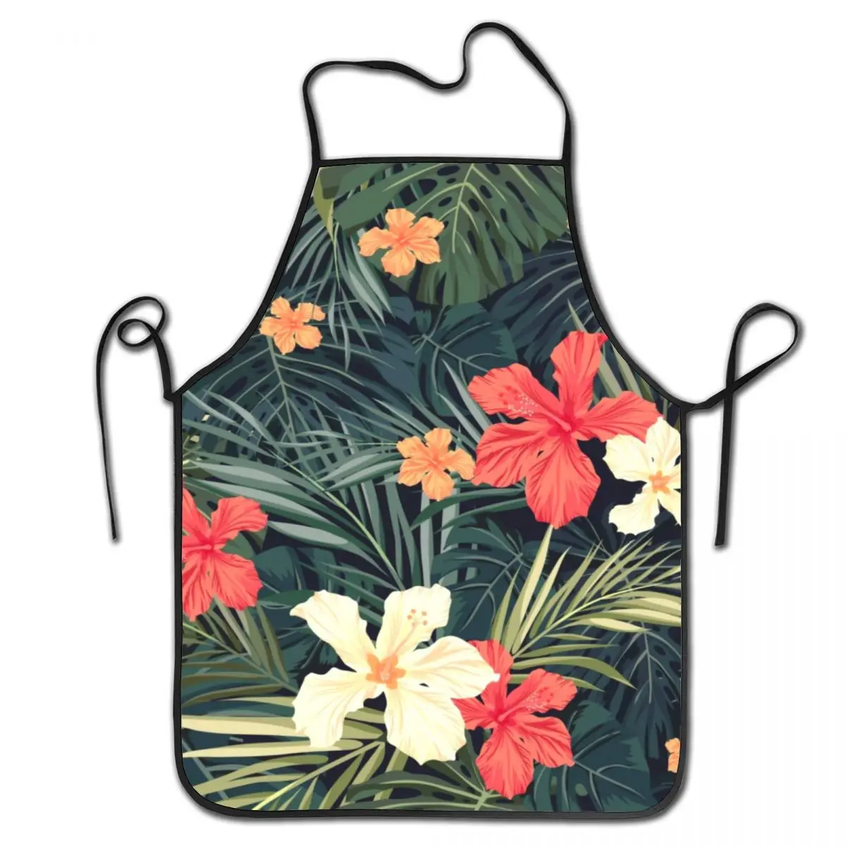 Jungle Flowers Pattern Apron Women Men Unisex Bib Floral Tropical Plants Cooking Kitchen Tablier Cuisine Chef Baking