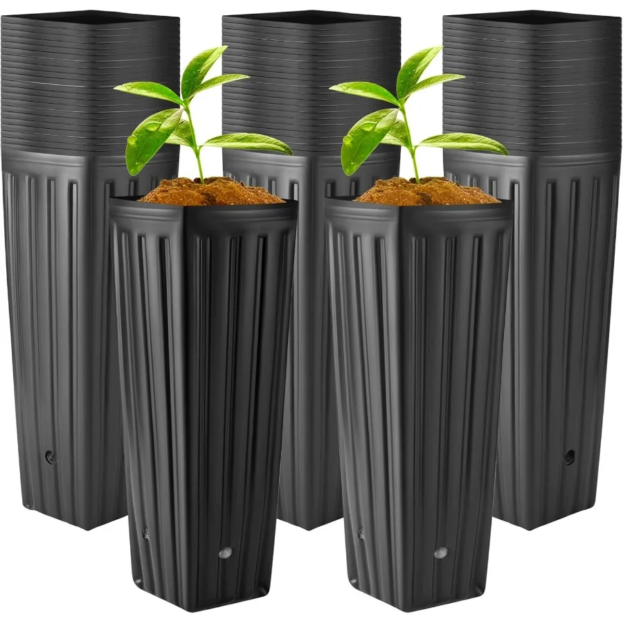 

30 Pcs Tall Tree Pot Plastic Deep Plant Nursery Pots Black Seedling Treepots Flower Plant Container Starting Pots with Drainage