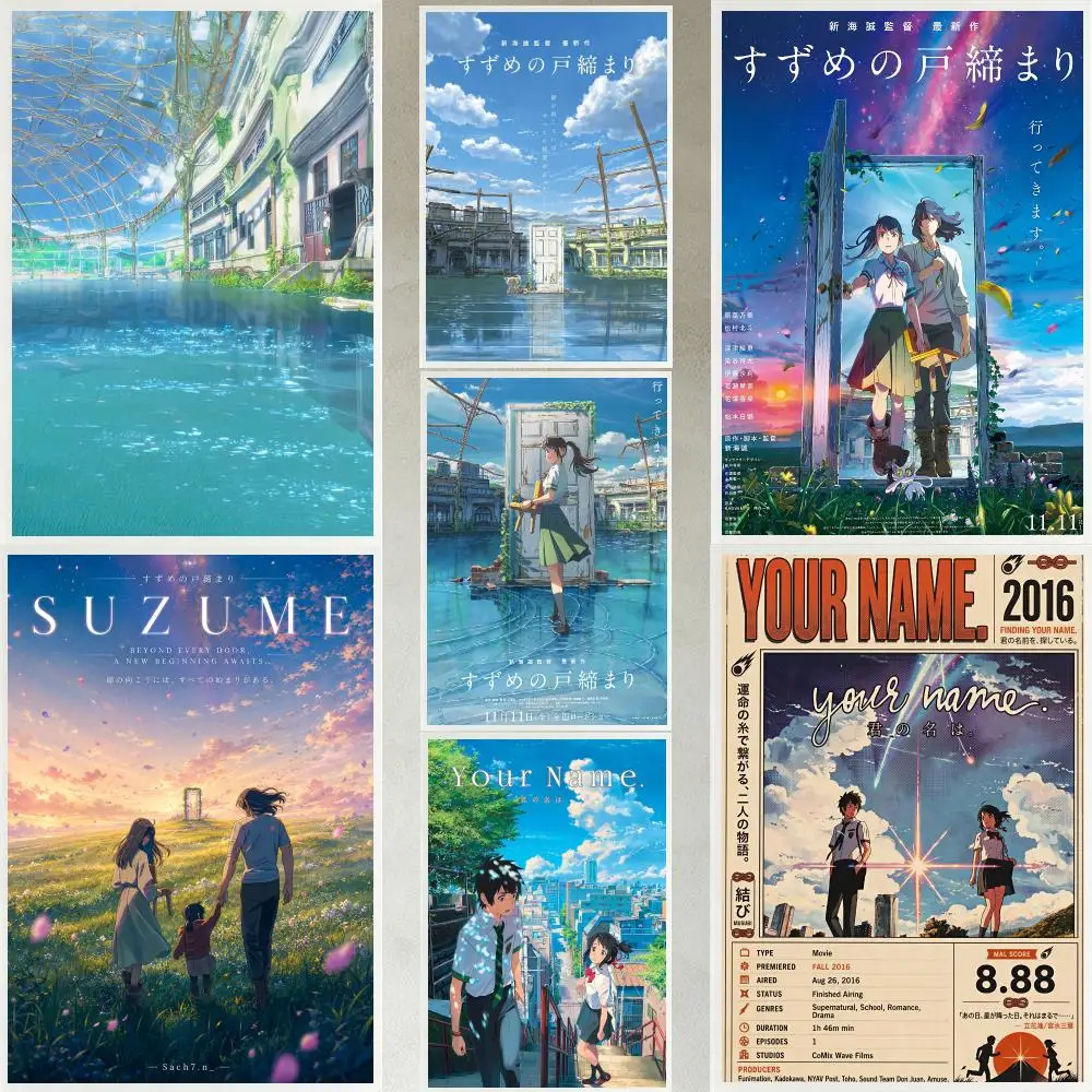 anime Makoto Shinkai Poster Poster HD Waterproof Self-adhesive Art Print Wall Decor for Bedroom Living Room Gift