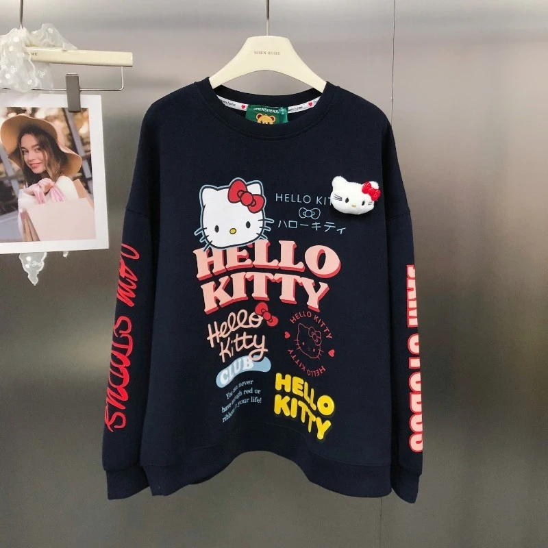 American Retro Age-Reducing Design Letter Cartoon Print Sweatshirt Trendy Brand Fashion Oversized Crew Neck Top Hoodies Jacket