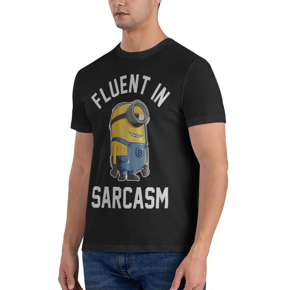 Men T-Shirts Minions Fluent In Sarcasm Smirk Portrait Novelty Cotton Tees Short Sleeve Despicable Me T Shirt O Neck Clothes