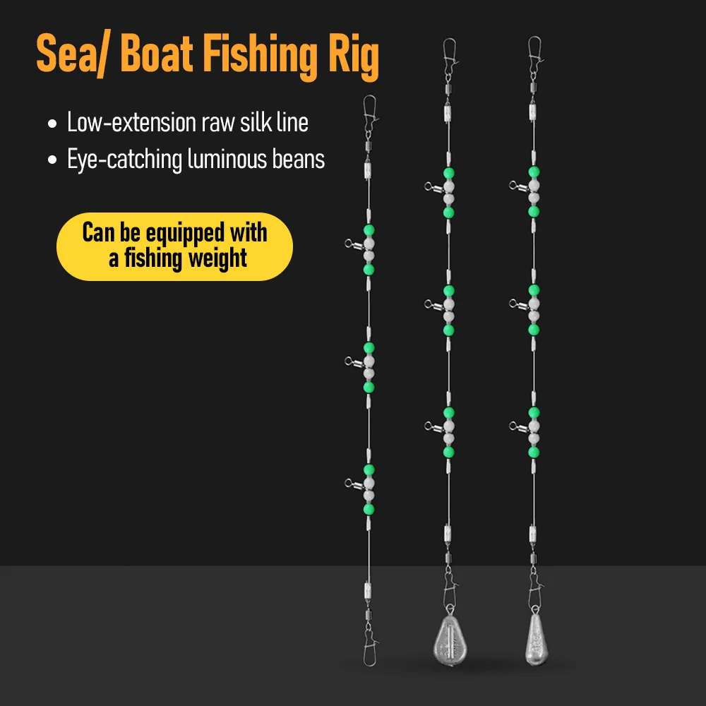 3 Stück Fishing Leader Rig Nacht leuchtende Perlen mit Wirbeln Snap Meeresangelgerät 60 cm 80 cm 100 cm 120 cm – Detail 7