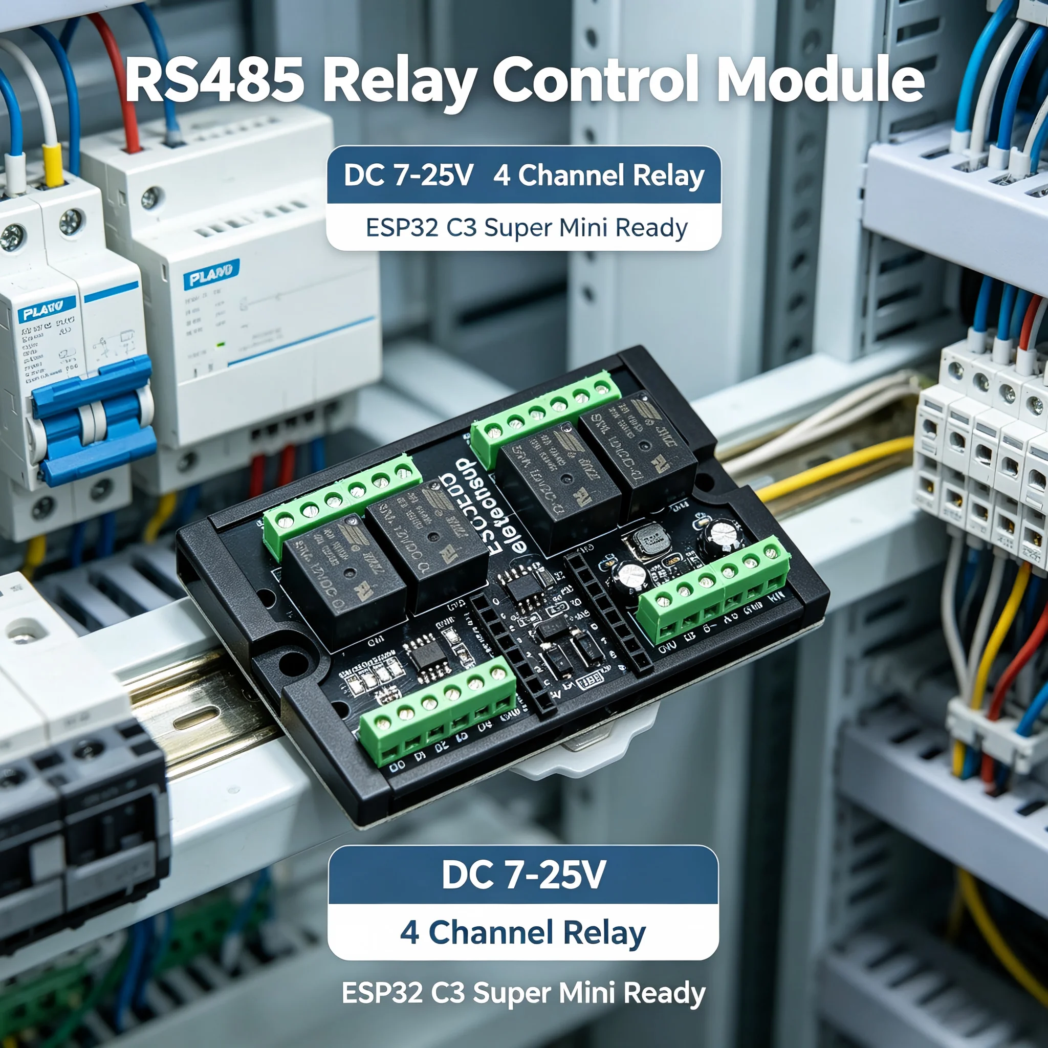 ESC3B04 ESP32-C3 Industrial Relay Board 4CH 10A Output 4AI RS485 Modbus WiFi DIN Rail Module for Smart Home PLC Automatio