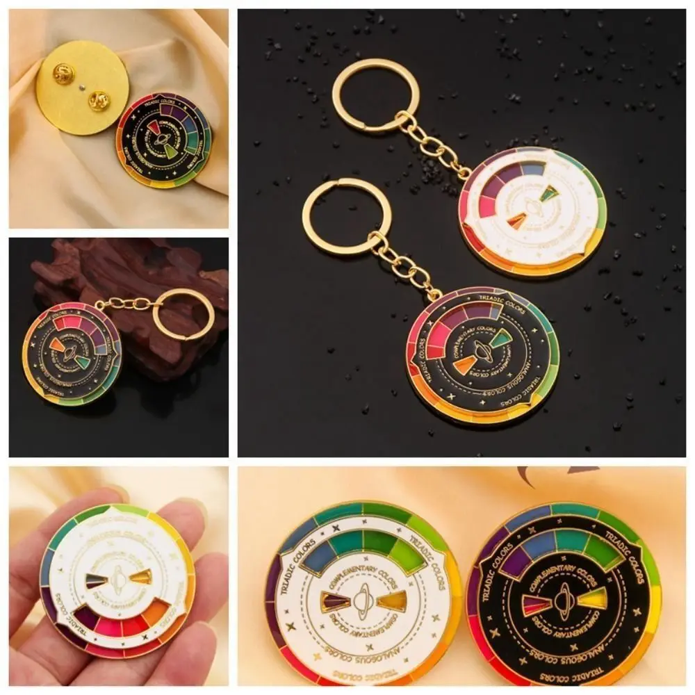 Rotatable Color Compass Keychain New Jewelry Gift Metal Badge Spinning Multicolour Palette Keyring Bag