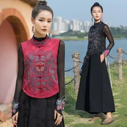 2026 national harajuku gilet women flower embroidery chinese style tang suit vest traditional vintage wild casual waistcoat