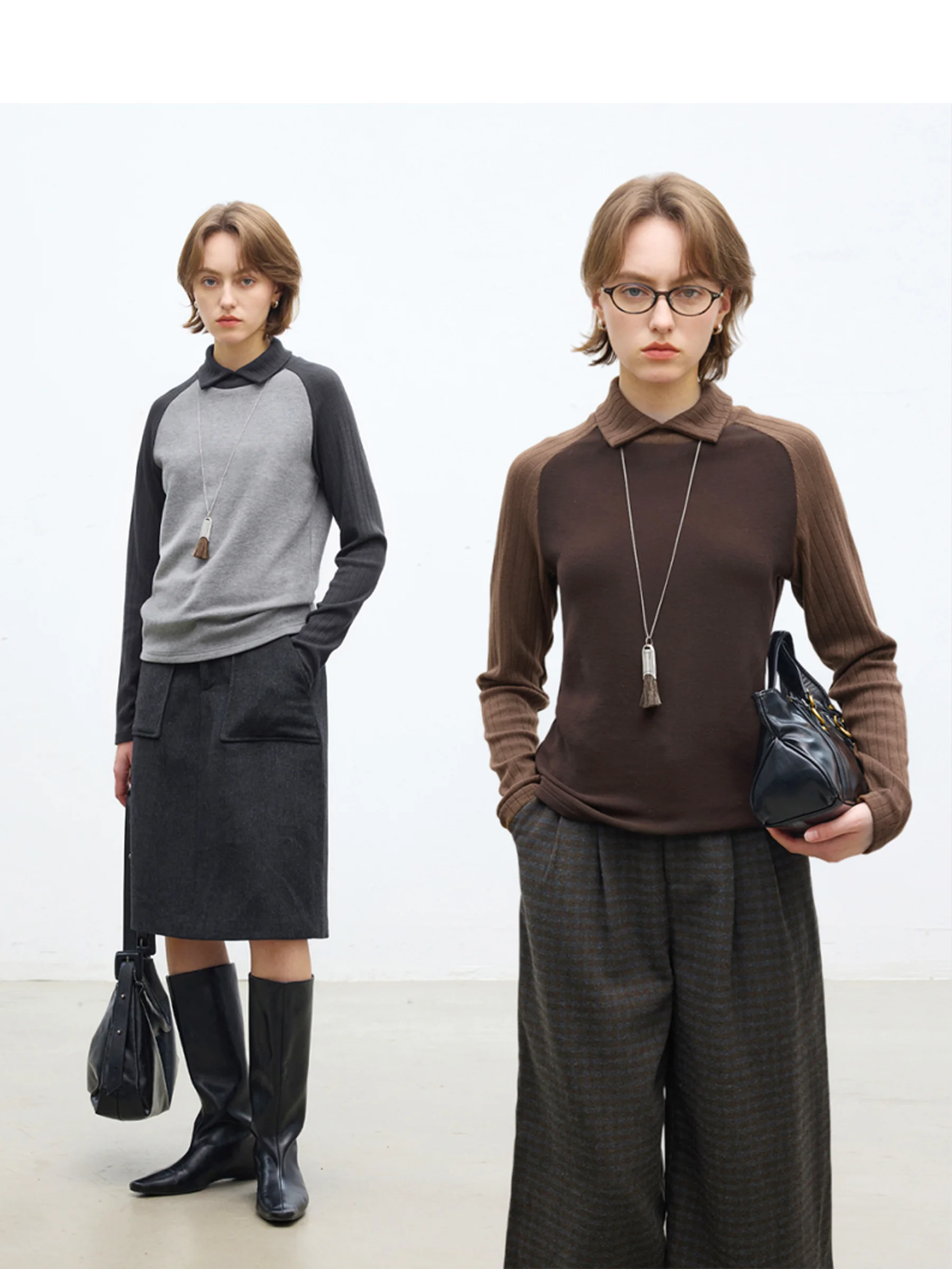 

DotDrobe Women's Long Sve T-irt oulder Insert Design Base Layer irt with Fce Feel Two Colors Casual Sle Slim Fit